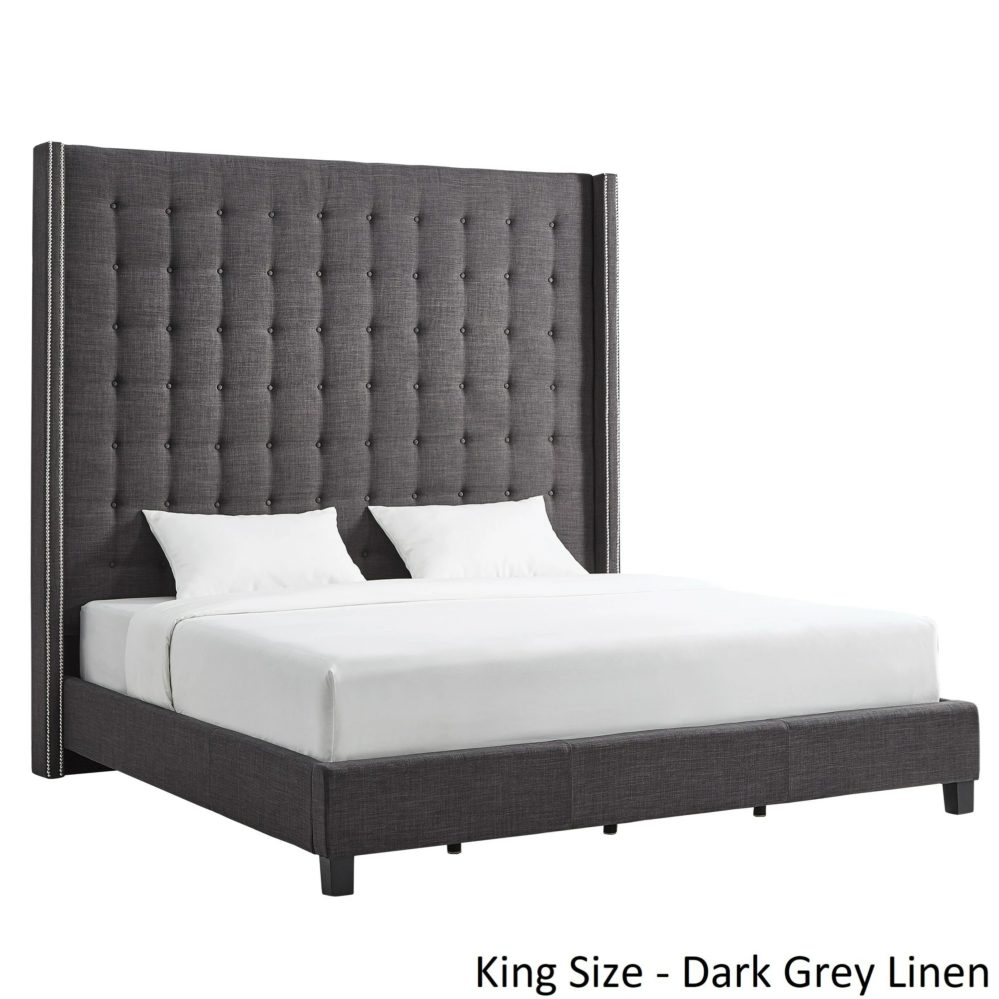Best Sale ⌛ Marion Nailhead Wingback Tufted 84-Inch High Headboard Platform Bed By INSPIRE Q Bold King Size - Cream White Linen 😉 6 Best Sale ⌛ Marion Nailhead Wingback Tufted 84-Inch High Headboard Platform Bed By INSPIRE Q Bold King Size - Cream White Linen 😉 - Image 6