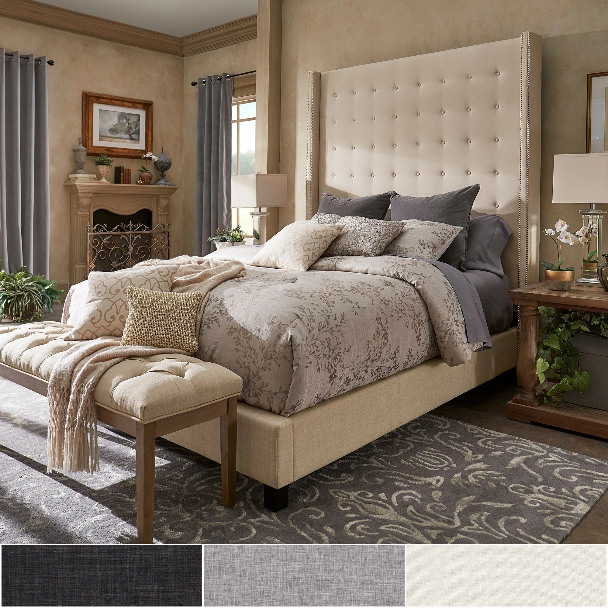 Best Sale ⌛ Marion Nailhead Wingback Tufted 84-Inch High Headboard Platform Bed By INSPIRE Q Bold King Size - Cream White Linen 😉 1 Best Sale ⌛ Marion Nailhead Wingback Tufted 84-Inch High Headboard Platform Bed By INSPIRE Q Bold King Size - Cream White Linen 😉