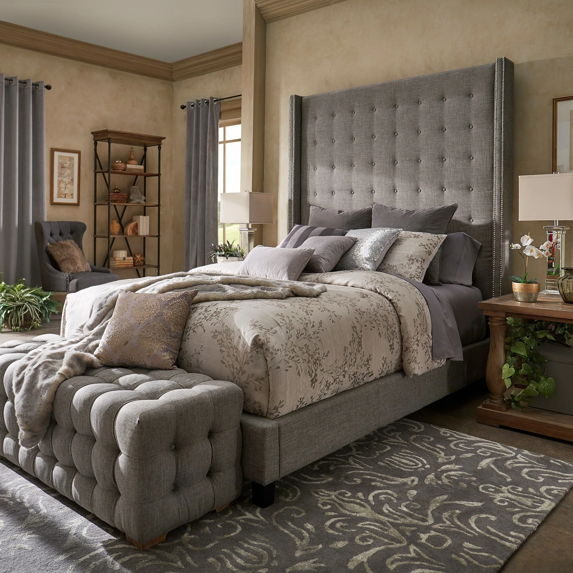 Best Sale ⌛ Marion Nailhead Wingback Tufted 84-Inch High Headboard Platform Bed By INSPIRE Q Bold King Size - Cream White Linen 😉 3 Best Sale ⌛ Marion Nailhead Wingback Tufted 84-Inch High Headboard Platform Bed By INSPIRE Q Bold King Size - Cream White Linen 😉 - Image 3