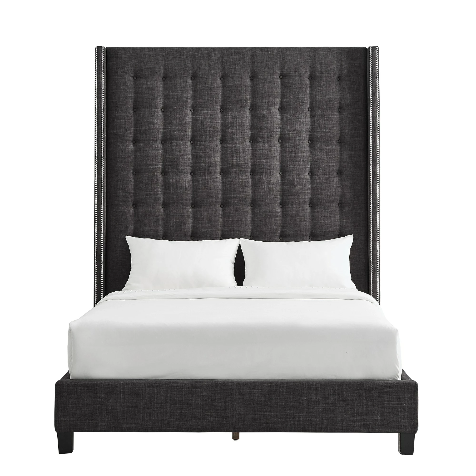 Best Sale ⌛ Marion Nailhead Wingback Tufted 84-Inch High Headboard Platform Bed By INSPIRE Q Bold King Size - Cream White Linen 😉 11 Best Sale ⌛ Marion Nailhead Wingback Tufted 84-Inch High Headboard Platform Bed By INSPIRE Q Bold King Size - Cream White Linen 😉 - Image 11