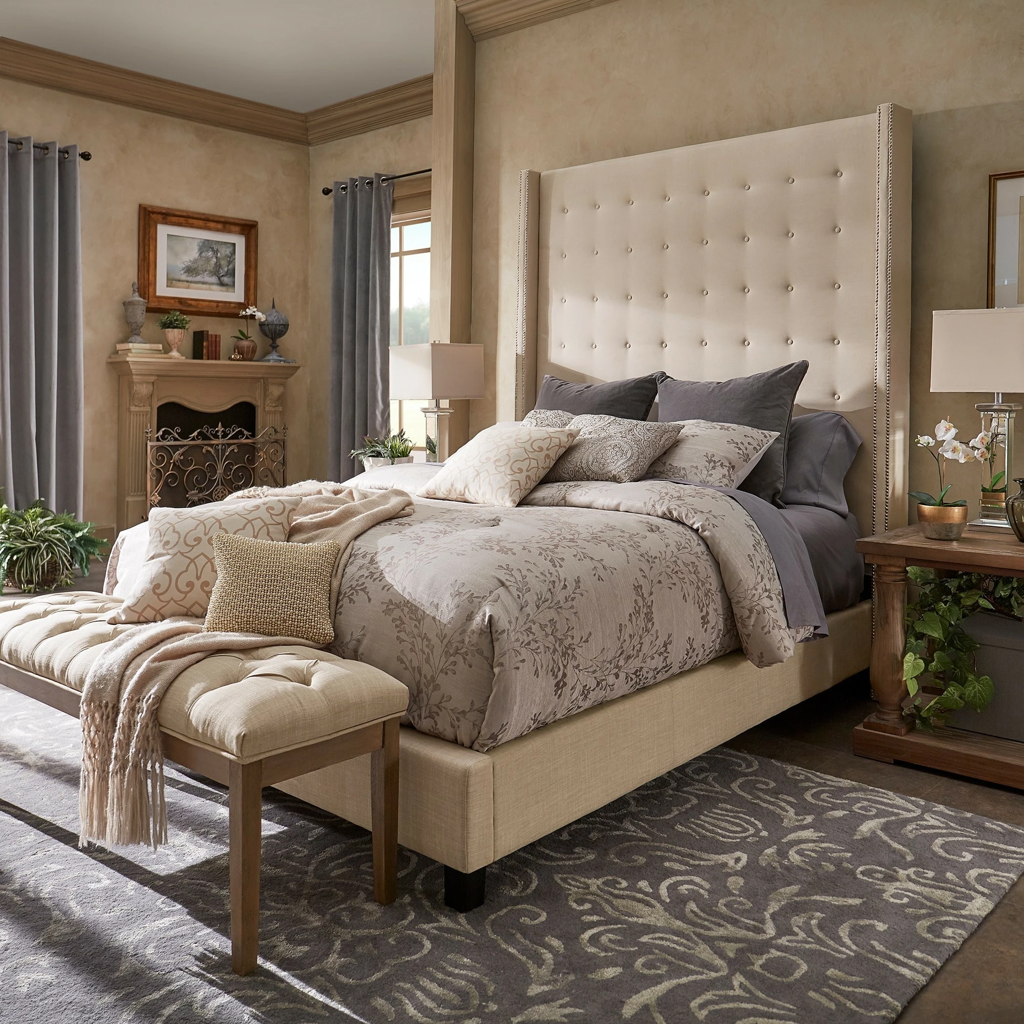 Best Sale ⌛ Marion Nailhead Wingback Tufted 84-Inch High Headboard Platform Bed By INSPIRE Q Bold King Size - Cream White Linen 😉 4 Best Sale ⌛ Marion Nailhead Wingback Tufted 84-Inch High Headboard Platform Bed By INSPIRE Q Bold King Size - Cream White Linen 😉 - Image 4