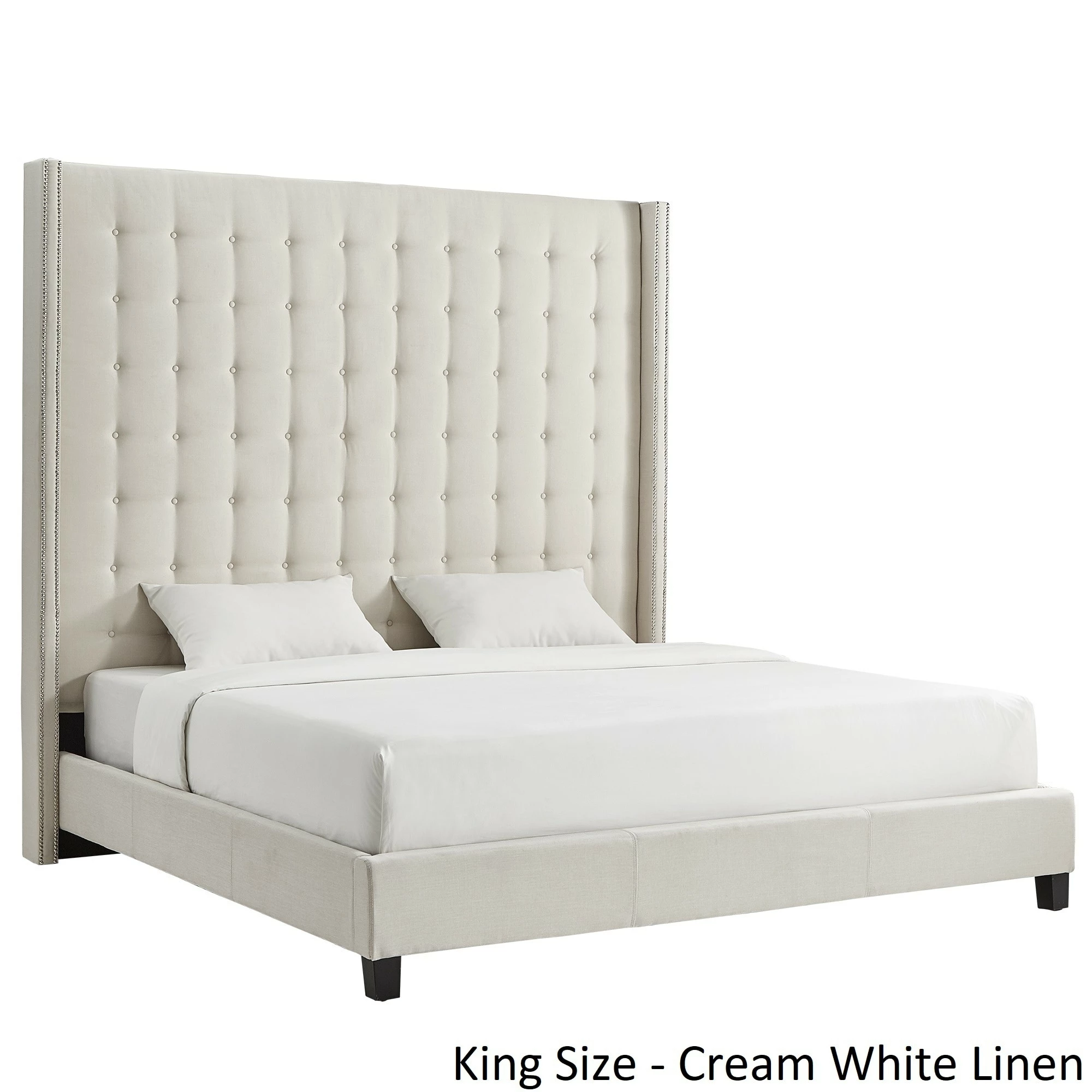 Best Sale ⌛ Marion Nailhead Wingback Tufted 84-Inch High Headboard Platform Bed By INSPIRE Q Bold King Size - Cream White Linen 😉 10 Best Sale ⌛ Marion Nailhead Wingback Tufted 84-Inch High Headboard Platform Bed By INSPIRE Q Bold King Size - Cream White Linen 😉 - Image 10
