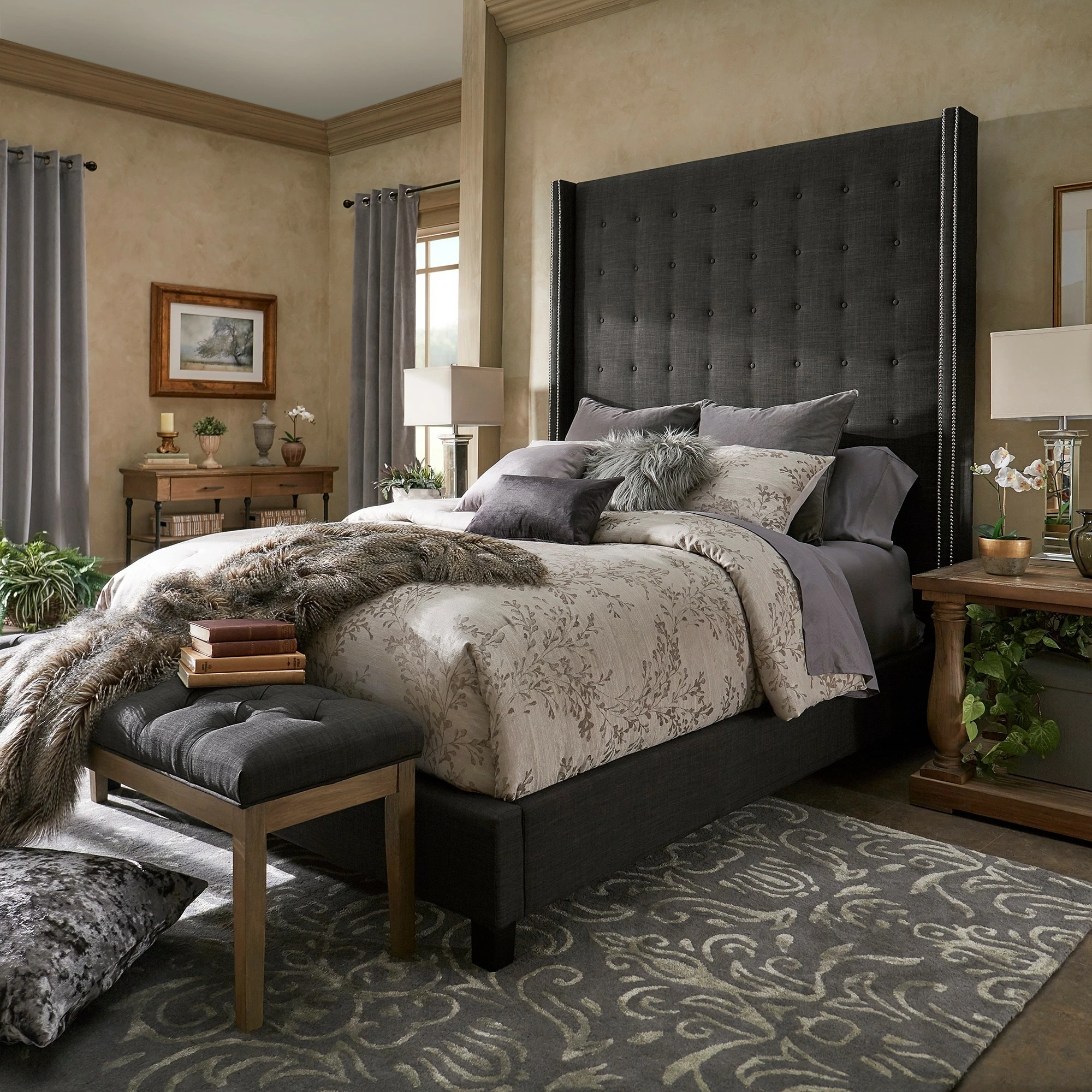 Best Sale ⌛ Marion Nailhead Wingback Tufted 84-Inch High Headboard Platform Bed By INSPIRE Q Bold King Size - Cream White Linen 😉 2 Best Sale ⌛ Marion Nailhead Wingback Tufted 84-Inch High Headboard Platform Bed By INSPIRE Q Bold King Size - Cream White Linen 😉 - Image 2