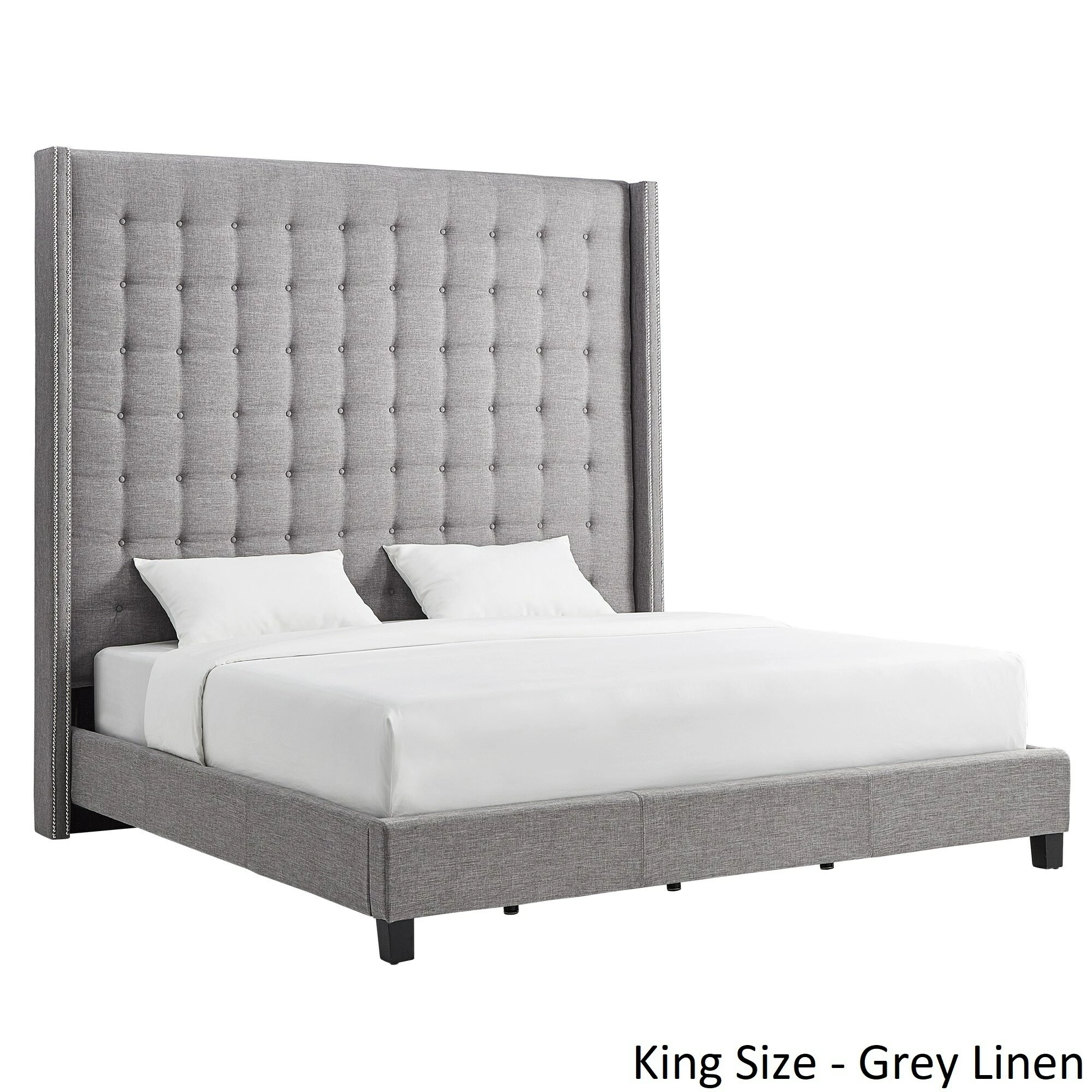Best Sale ⌛ Marion Nailhead Wingback Tufted 84-Inch High Headboard Platform Bed By INSPIRE Q Bold King Size - Cream White Linen 😉 8 Best Sale ⌛ Marion Nailhead Wingback Tufted 84-Inch High Headboard Platform Bed By INSPIRE Q Bold King Size - Cream White Linen 😉 - Image 8