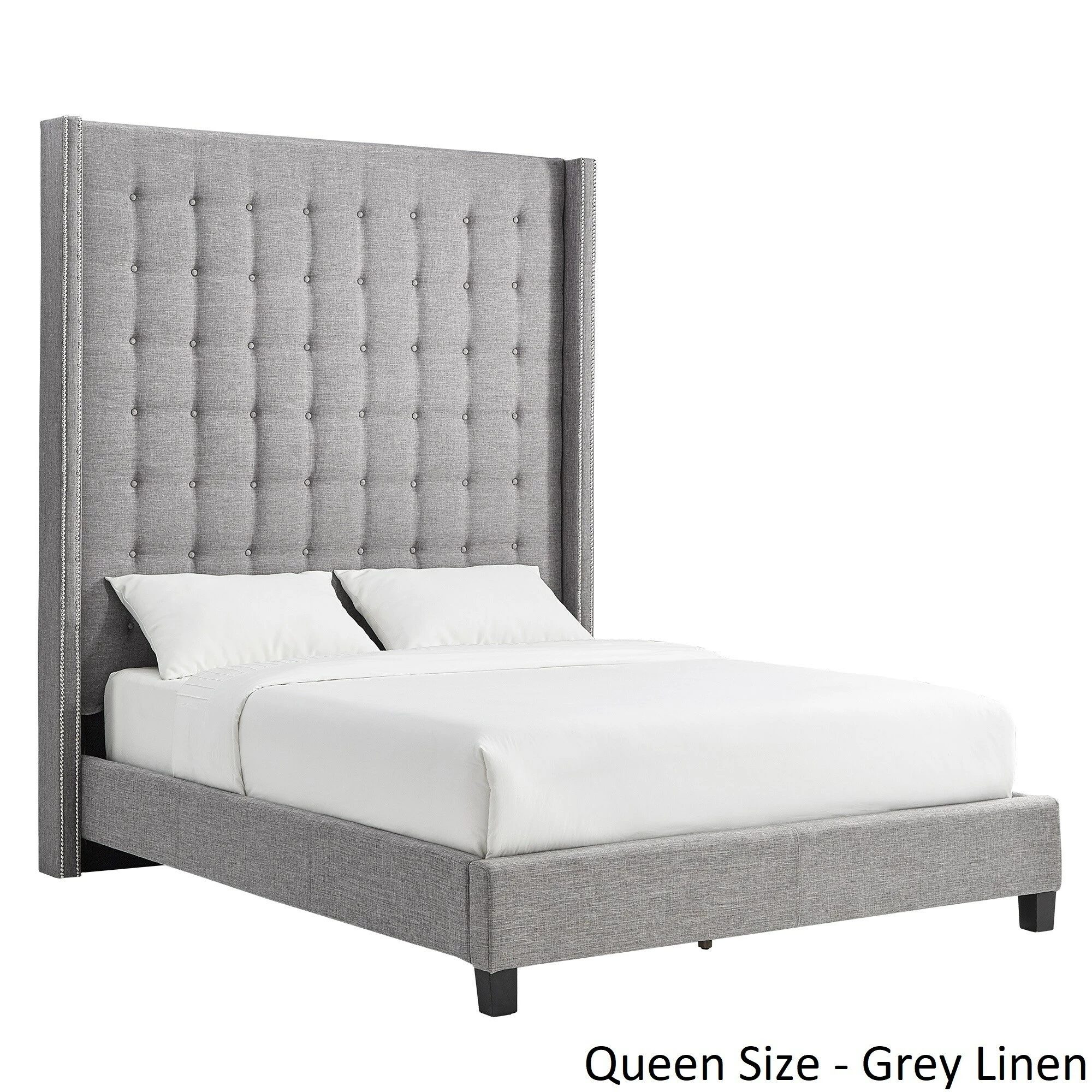 Best Sale ⌛ Marion Nailhead Wingback Tufted 84-Inch High Headboard Platform Bed By INSPIRE Q Bold King Size - Cream White Linen 😉 7 Best Sale ⌛ Marion Nailhead Wingback Tufted 84-Inch High Headboard Platform Bed By INSPIRE Q Bold King Size - Cream White Linen 😉 - Image 7