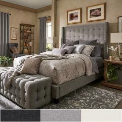 Best Pirce ⌛ Marion Tall Wingback Tufted Headboard Nailhead Bed By INSPIRE Q Bold Grey 😍