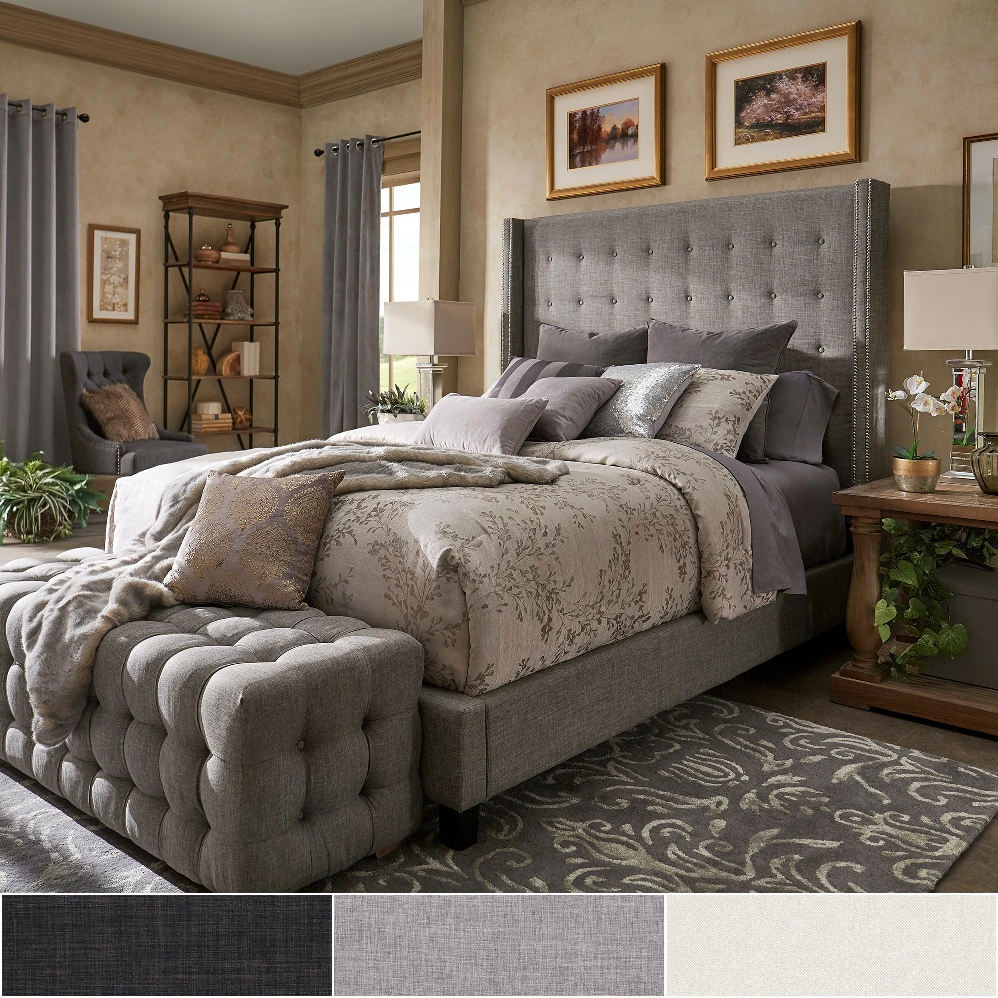 Best Sale ✨ Marion Nailhead Wingback Tufted Tall Headboard Platform Bed By INSPIRE Q Bold King Size - Dark Grey Linen ⌛ 1 Best Sale ✨ Marion Nailhead Wingback Tufted Tall Headboard Platform Bed By INSPIRE Q Bold King Size - Dark Grey Linen ⌛