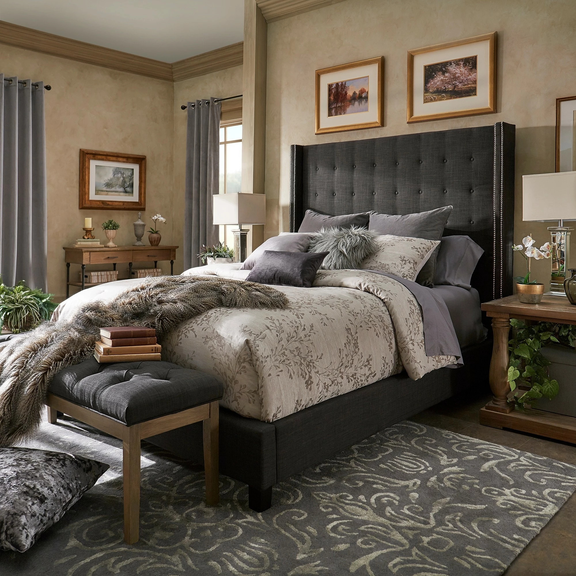 Best Sale ✨ Marion Nailhead Wingback Tufted Tall Headboard Platform Bed By INSPIRE Q Bold King Size - Dark Grey Linen ⌛ 2 Best Sale ✨ Marion Nailhead Wingback Tufted Tall Headboard Platform Bed By INSPIRE Q Bold King Size - Dark Grey Linen ⌛ - Image 2