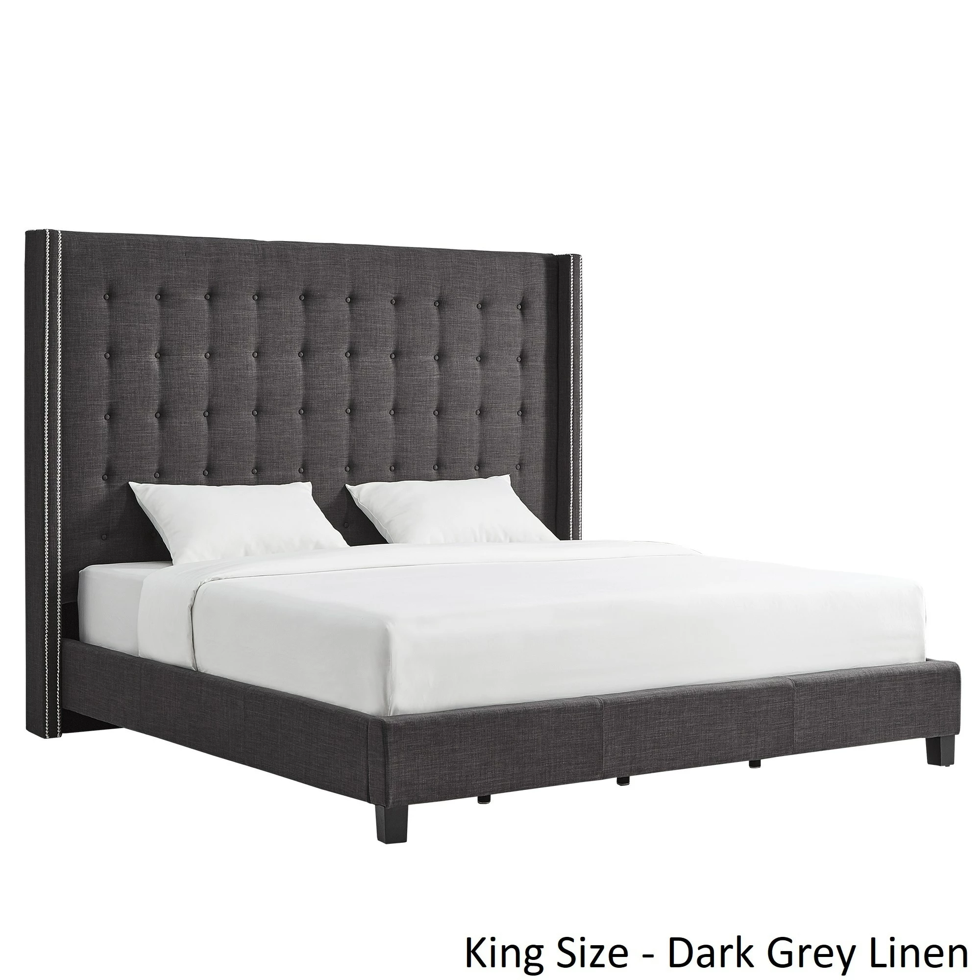 Best Sale ✨ Marion Nailhead Wingback Tufted Tall Headboard Platform Bed By INSPIRE Q Bold King Size - Dark Grey Linen ⌛ 6 Best Sale ✨ Marion Nailhead Wingback Tufted Tall Headboard Platform Bed By INSPIRE Q Bold King Size - Dark Grey Linen ⌛ - Image 6