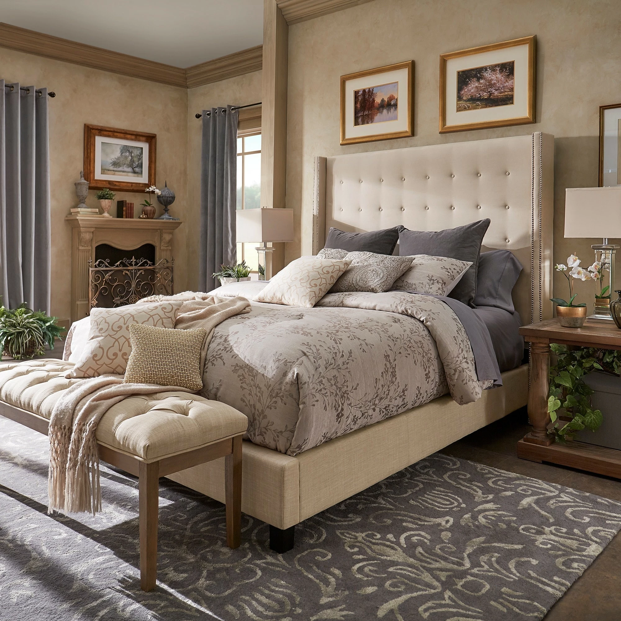 Best Sale ✨ Marion Nailhead Wingback Tufted Tall Headboard Platform Bed By INSPIRE Q Bold King Size - Dark Grey Linen ⌛ 4 Best Sale ✨ Marion Nailhead Wingback Tufted Tall Headboard Platform Bed By INSPIRE Q Bold King Size - Dark Grey Linen ⌛ - Image 4