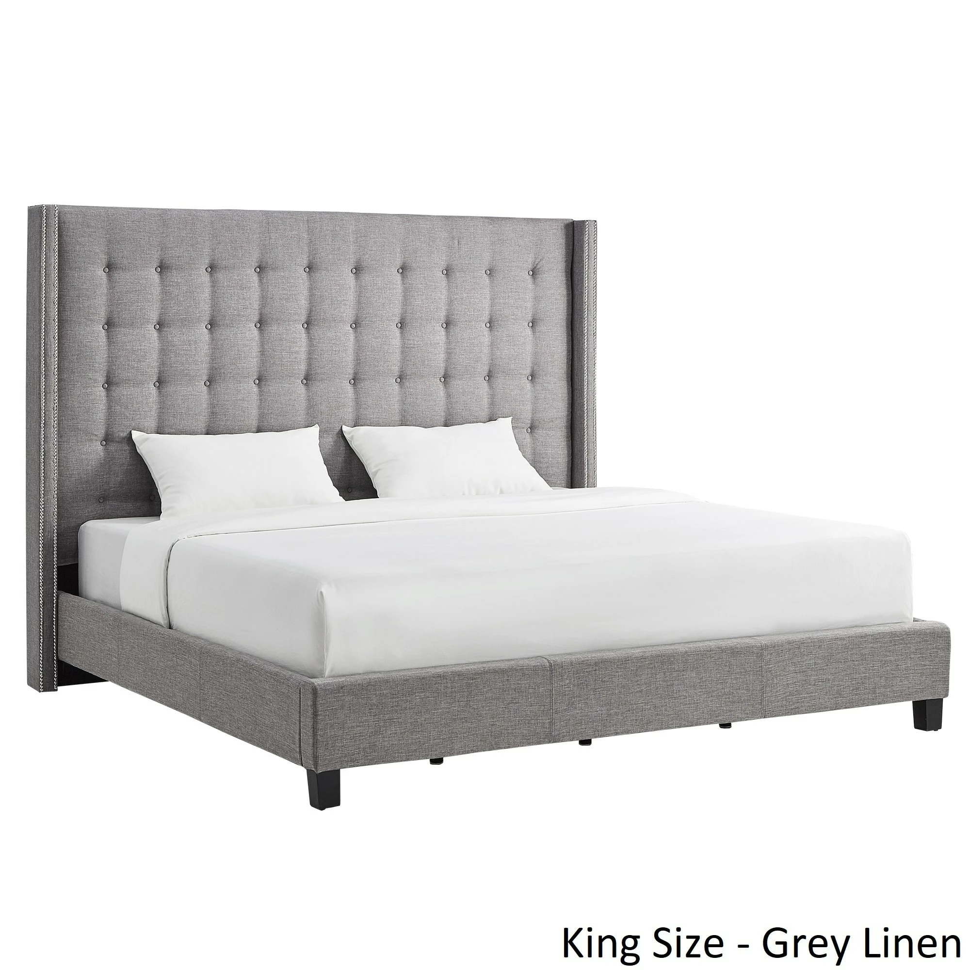 Best Sale ✨ Marion Nailhead Wingback Tufted Tall Headboard Platform Bed By INSPIRE Q Bold King Size - Dark Grey Linen ⌛ 8 Best Sale ✨ Marion Nailhead Wingback Tufted Tall Headboard Platform Bed By INSPIRE Q Bold King Size - Dark Grey Linen ⌛ - Image 8