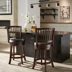 Wholesale 😀 Menas Dark Cherry Finish Black Swivel Chair By INSPIRE Q Classic Black Pu- Counter Height ⌛