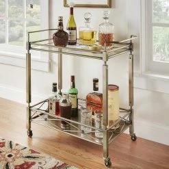 Brand new 🔥 Metropolitan Antique Brass Metal Bar Cart With Glass Top By INSPIRE Q Bold ✨