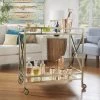 Flash Sale 🎉 Metropolitan Antique Brass Metal Mobile Bar Cart With Mirror Glass Top By INSPIRE Q Bold ⭐