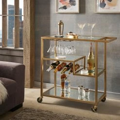 Coupon 👏 Metropolitan Mirrored Glass Top Metal Bar Cart By INSPIRE Q Bold Dark Grey 🌟