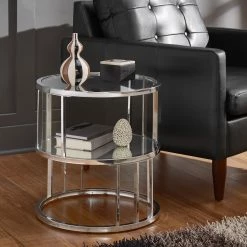 Buy 😀 Metzy Chrome Finish Metal Round End Table With Mirrored Shelf By INSPIRE Q Bold ❤️