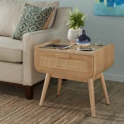 Wholesale 👏 Monika Natural Finish End Table With Wireless Charger By INSPIRE Q Modern 🛒
