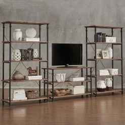 Hot Sale ✨ Myra Vintage Industrial Modern Rustic 3-piece TV Stand & 40-inch Bookcase Set By INSPIRE Q Classic ⌛