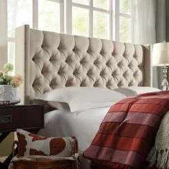 Buy ✨ Naples Wingback Button Tufted Linen Fabric Full Size Headboard By INSPIRE Q Artisan Grey 🥰