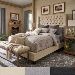 Top 10 👏 Naples Wingback Button Tufted Tall Headboard Platform Bed By INSPIRE Q Artisan Beige Linen 🛒
