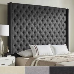 Best Pirce 🤩 Naples Button-tufted Wingback Headboard Only By INSPIRE Q Artisan Tall 68" Dark Grey Queen Headboard 🛒