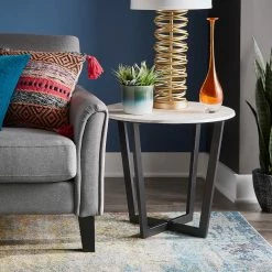 Brand new 😉 Nazeem White Faux Marble And Metal End Table By INSPIRE Q Modern 👍