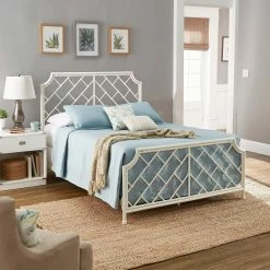 Budget 🎉 Nelle Geometric Mosaic White Metal Queen Bed By INSPIRE Q Classic 🛒