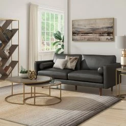 Buy 😀 Oana Mid-Century Faux Leather Sofa By INSPIRE Q Modern Caramel 💯