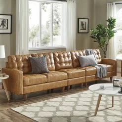 Flash Sale 🌟 Odin Caramel Leather Gel Extra Long Sofas By INSPIRE Q Modern ⭐