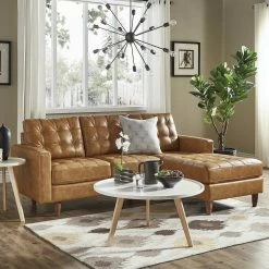 Cheapest 👍 Odin Caramel Leather Gel Sofa Sectional With Chaise By INSPIRE Q Modern 4-seat Sofa And Left-facing Chaise ⌛