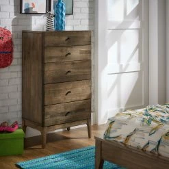 Promo 🤩 Ozan Walnut Finish 5-drawer Chest By INSPIRE Q Modern 🎁