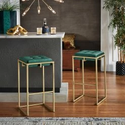 Buy 🔥 Perdita Gold Finish Velvet Button Tufted Bar Stools (Set Of 2) By INSPIRE Q Bold Green - Counter Height 24" 🔥