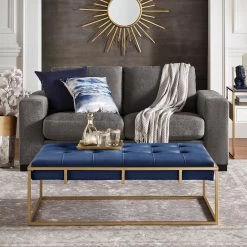 Hot Sale 👏 Perdita Gold Finish Velvet Rectangular Tufted Ottoman By INSPIRE Q Bold Green 🔔