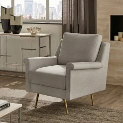 Buy 🔥 Cade Grey Fabric Accent Chair With Gold Metal Legs By INSPIRE Q Modern ⌛