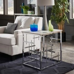Best Pirce 🧨 Rina Chrome Finish And White Faux Marble Top End Table By INSPIRE Q Bold 😍