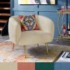 Discount ⭐ Roman Brass Finish Velvet Upholstered Accent Chair By INSPIRE Q Bold Beige Velvet 🤩