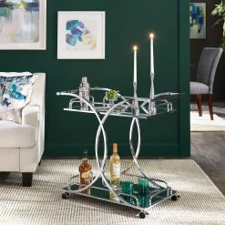Coupon 💯 Rosewood Chrome Bar Cart With Curving Metal Frame By INSPIRE Q Bold 😉