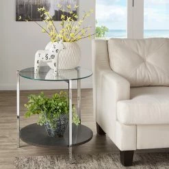 Coupon 🔥 Roti Chrome End Table With Glass Top By INSPIRE Q Modern ⌛