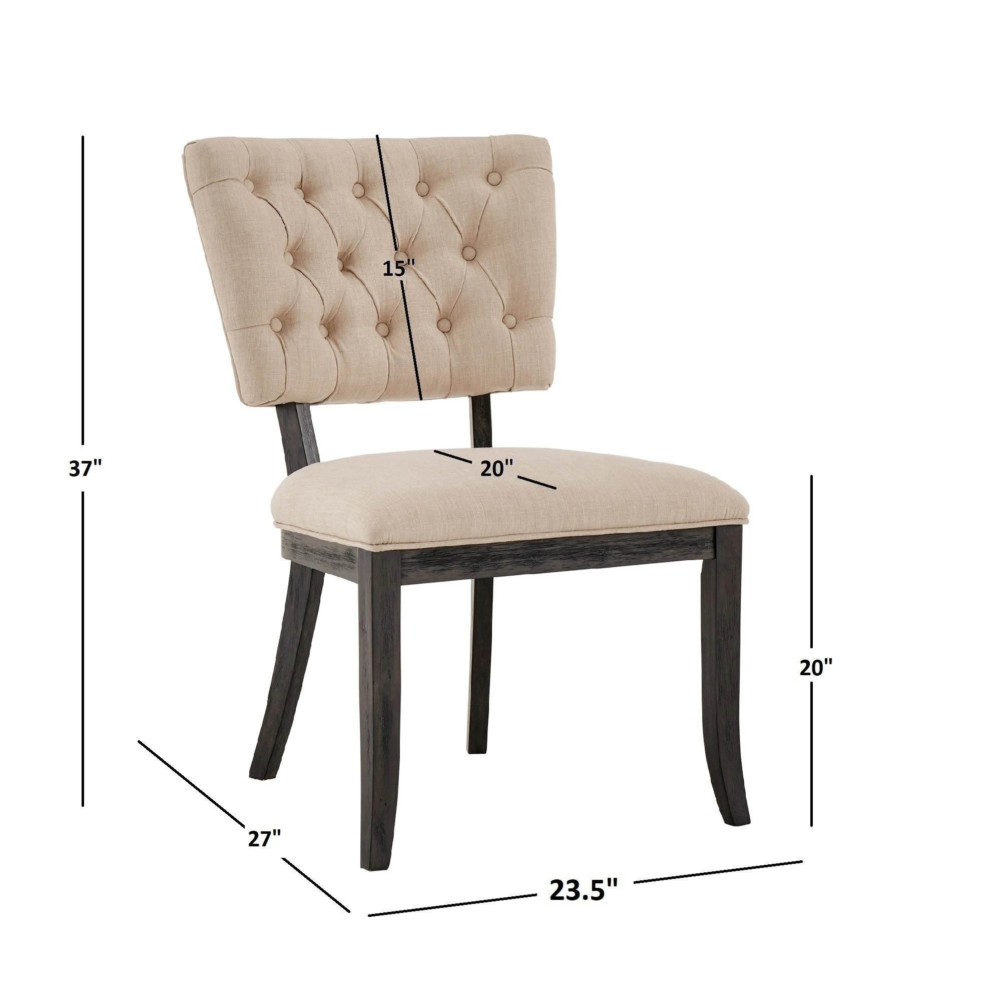 Outlet 🔔 Rowland Beige Linen Tufted Dining Chairs (Set Of 2) By INSPIRE Q Artisan Chestnut Finish 😍 - Image 9