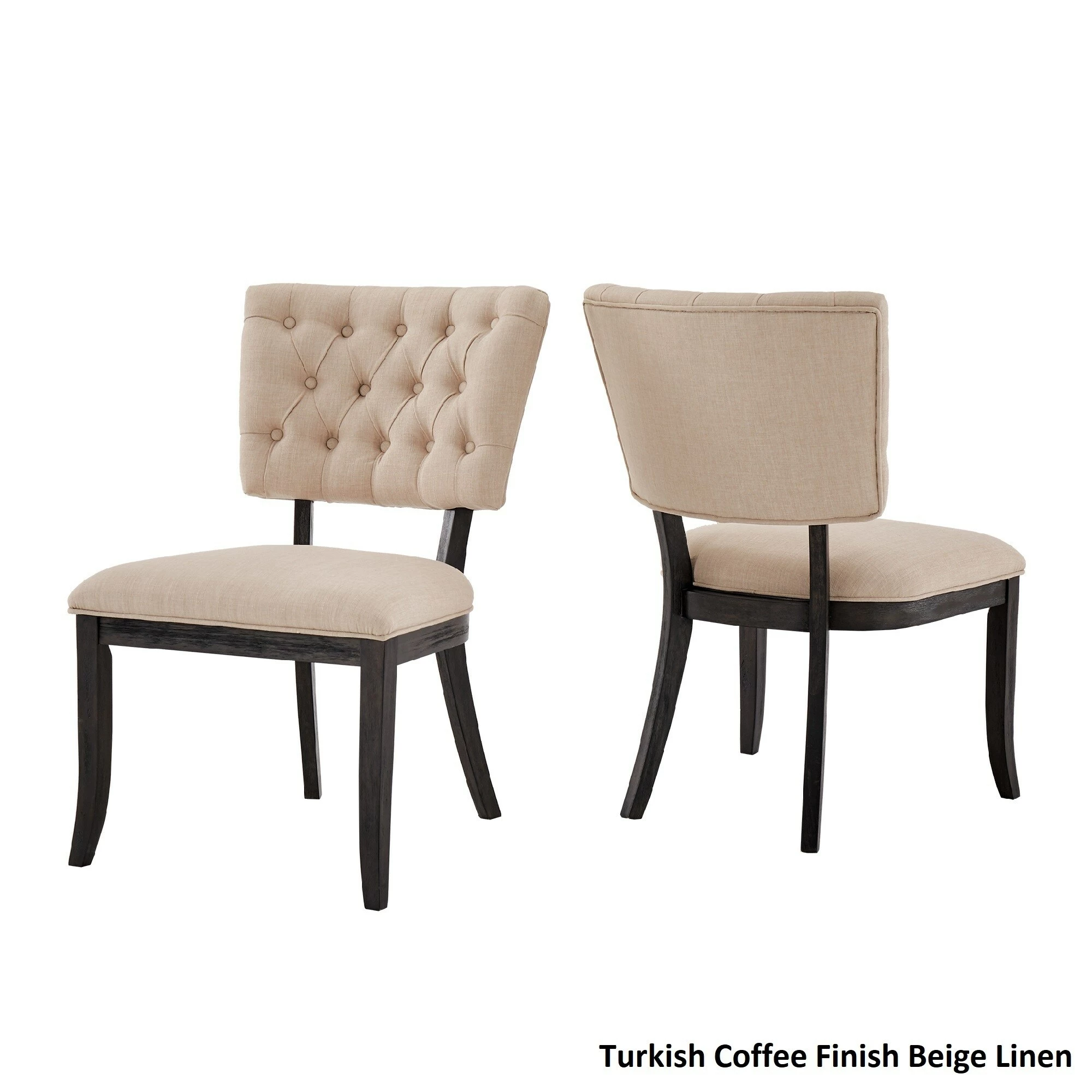 Outlet 🔔 Rowland Beige Linen Tufted Dining Chairs (Set Of 2) By INSPIRE Q Artisan Chestnut Finish 😍 - Image 4