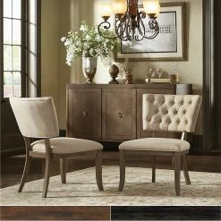 Outlet 🔔 Rowland Beige Linen Tufted Dining Chairs (Set Of 2) By INSPIRE Q Artisan Chestnut Finish 😍
