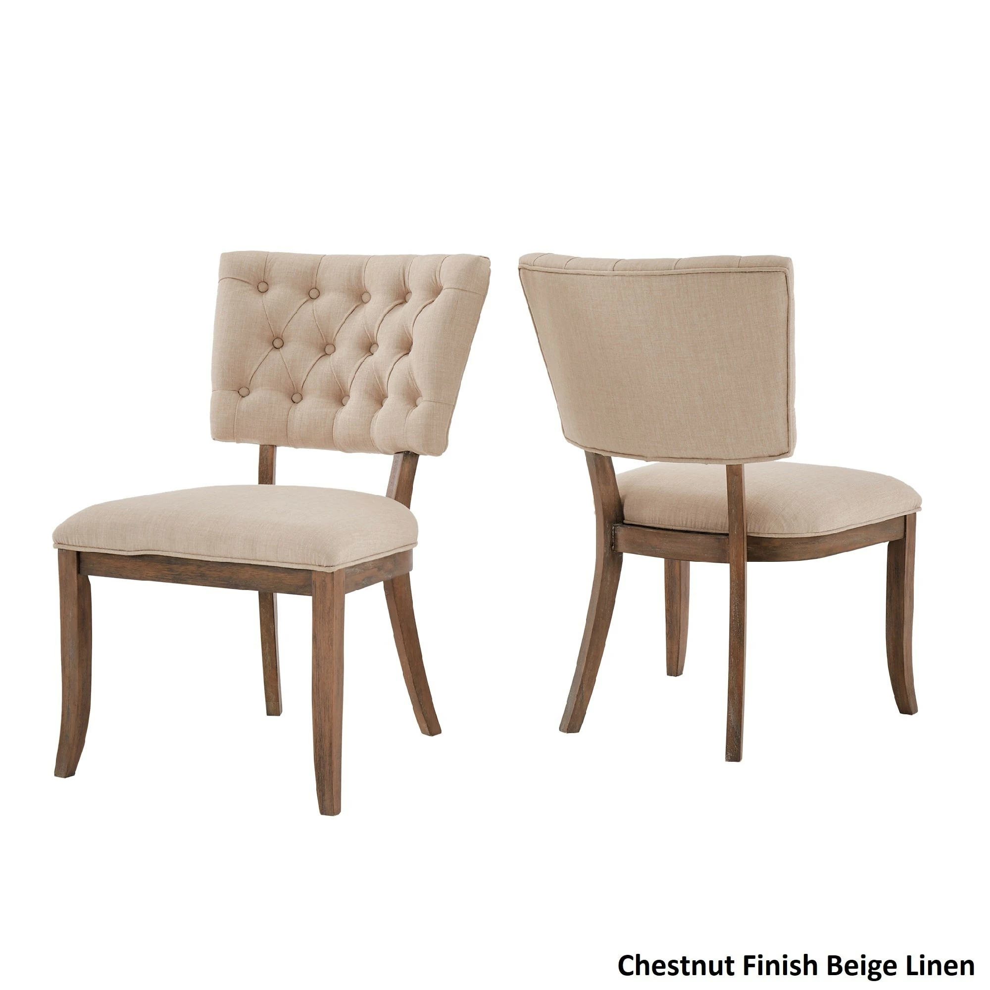 Outlet 🔔 Rowland Beige Linen Tufted Dining Chairs (Set Of 2) By INSPIRE Q Artisan Chestnut Finish 😍 - Image 3