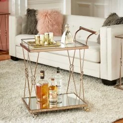 Outlet ⌛ Sandiacre Champagne Gold Reef Knot Frame Bar Cart By INSPIRE Q Bold ✨