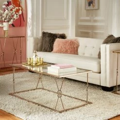New ⌛ Sandiacre Champagne Gold Reef Knot Frame And Glass Coffee Table By INSPIRE Q Bold ⭐