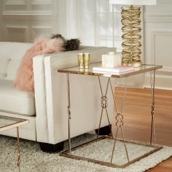 Promo 🥰 Sandiacre Champagne Gold Reef Knot Frame And Glass End Table By INSPIRE Q Bold 💯