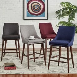 Best deal 🧨 Sasha Espresso Barrel Back Counter Stools (Set Of 2) INSPIRE Q Modern Twilight Blue Linen 🔥