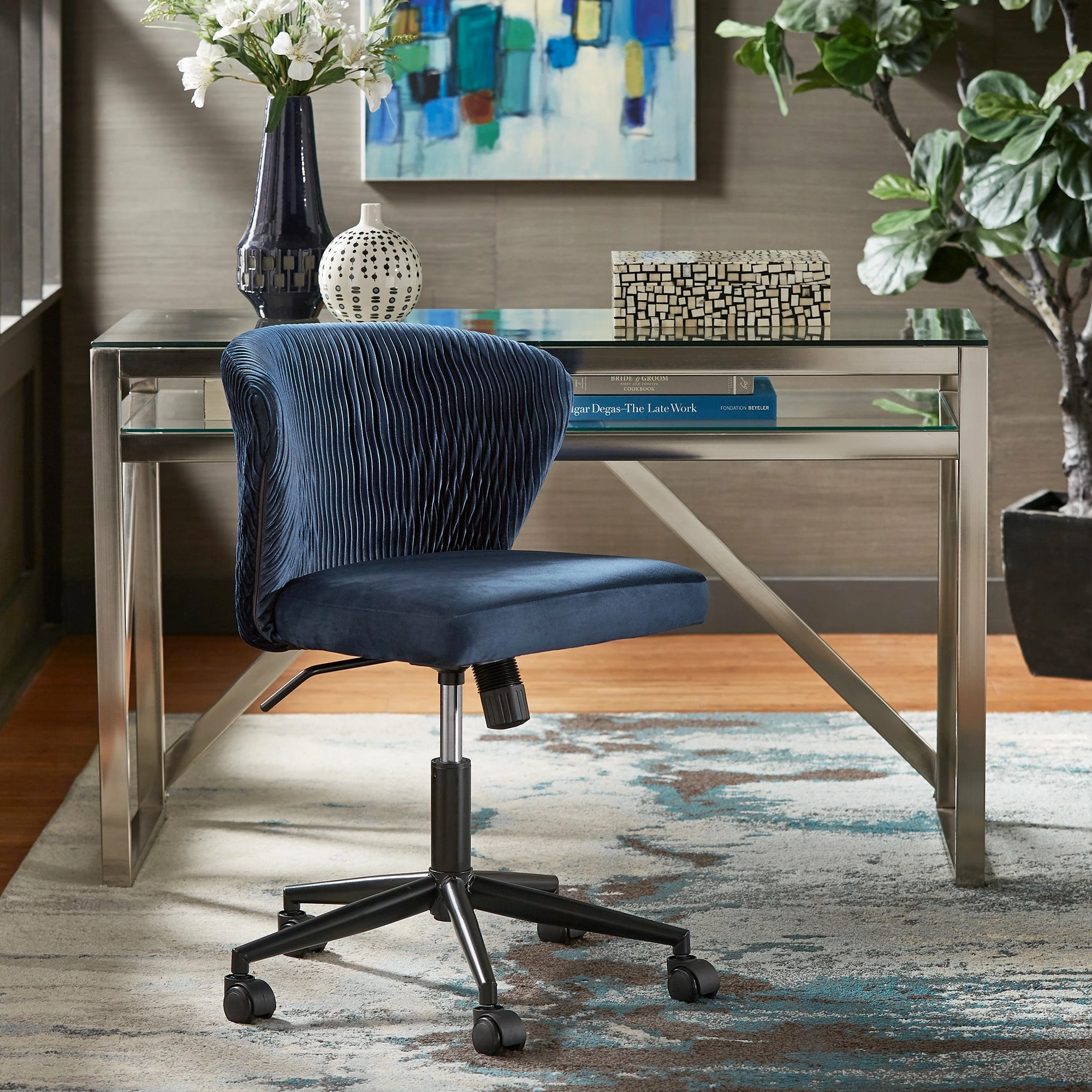 Brand new 🥰 Sayu Curved Back Velvet Wave Pattern Office Chair By INSPIRE Q Modern Blue 😍 - Image 2