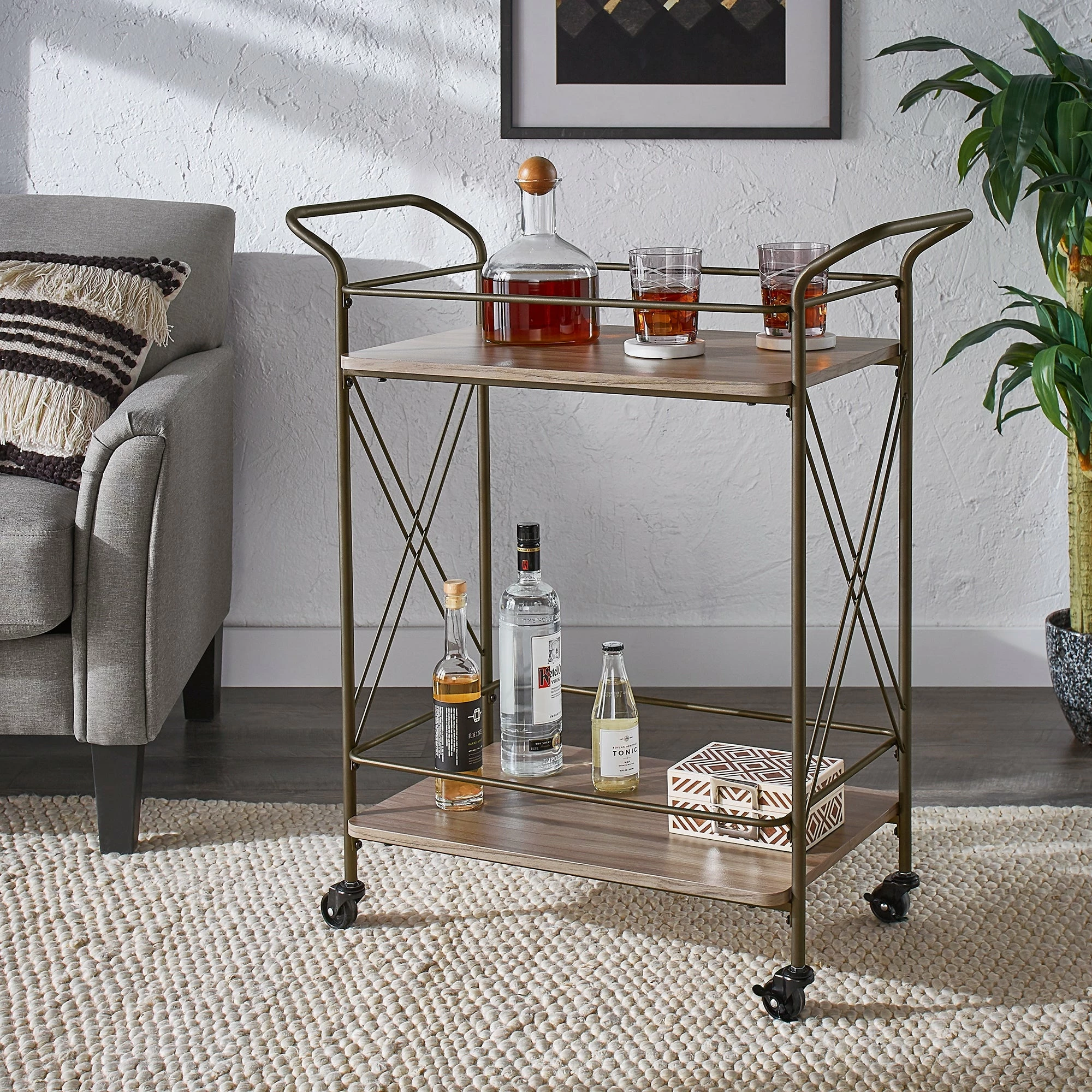 Best Sale 💯 Sionis Bronze Finish And Wood Double-Cross Bar Cart By INSPIRE Q Modern ✔️ 1 Best Sale 💯 Sionis Bronze Finish And Wood Double-Cross Bar Cart By INSPIRE Q Modern ✔️