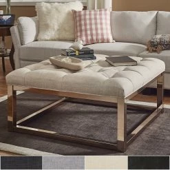 Top 10 ⭐ Solene Square Champagne Gold Ottoman Coffee Table By INSPIRE Q Bold Beige Linen 🥰