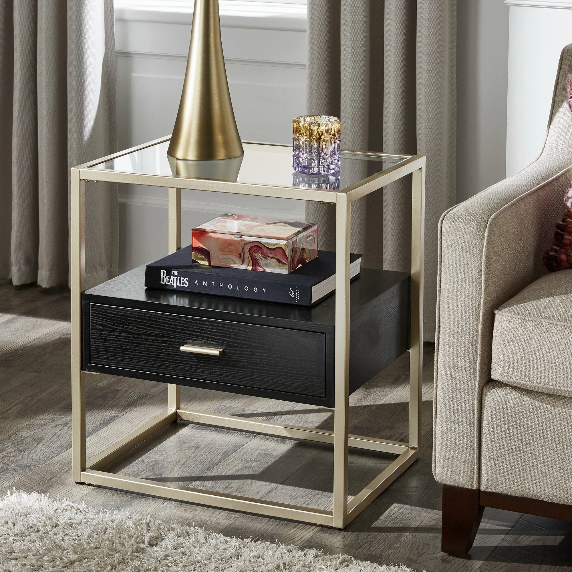 Brand new ๐ Spumante Champagne Silver Finish End Table With Storage By INSPIRE Q Bold ๐งจ 2 Brand new ๐ Spumante Champagne Silver Finish End Table With Storage By INSPIRE Q Bold ๐งจ - Image 2